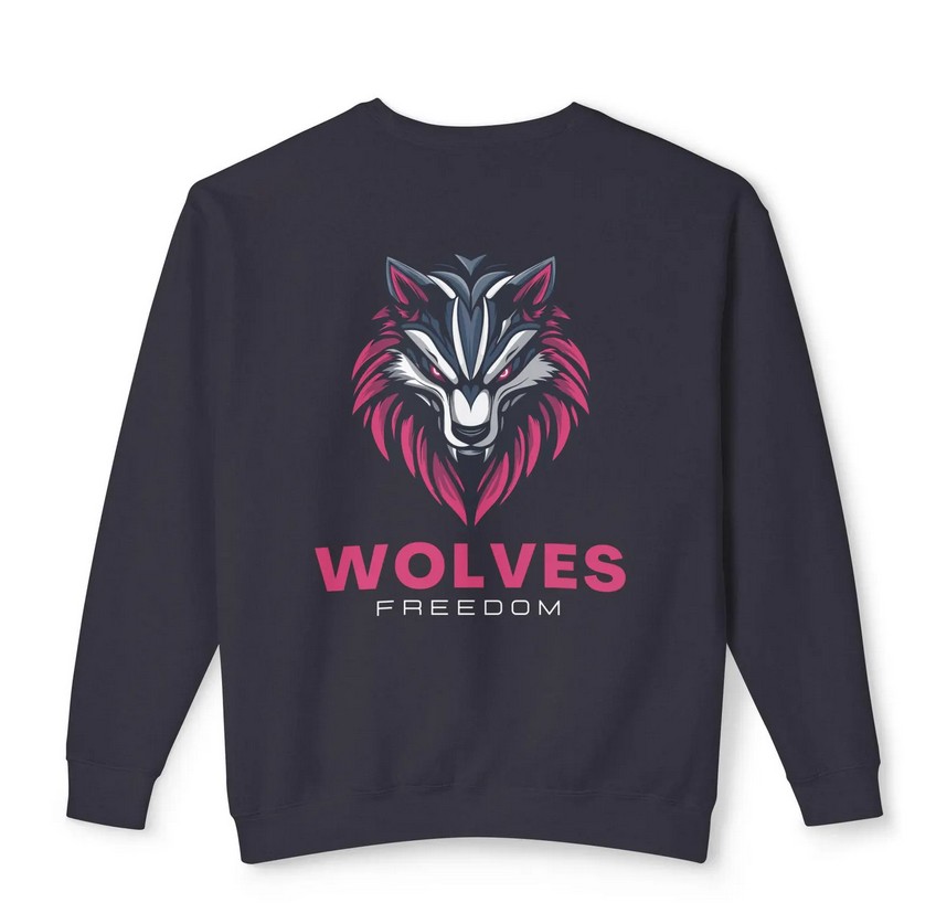 Freedom Wolves Unisex Lightweight Crewneck Sweatshirt, Casual Wear, Gift for Animal Lovers, Motivational Apparel, Everyday Comfort, Trendy 