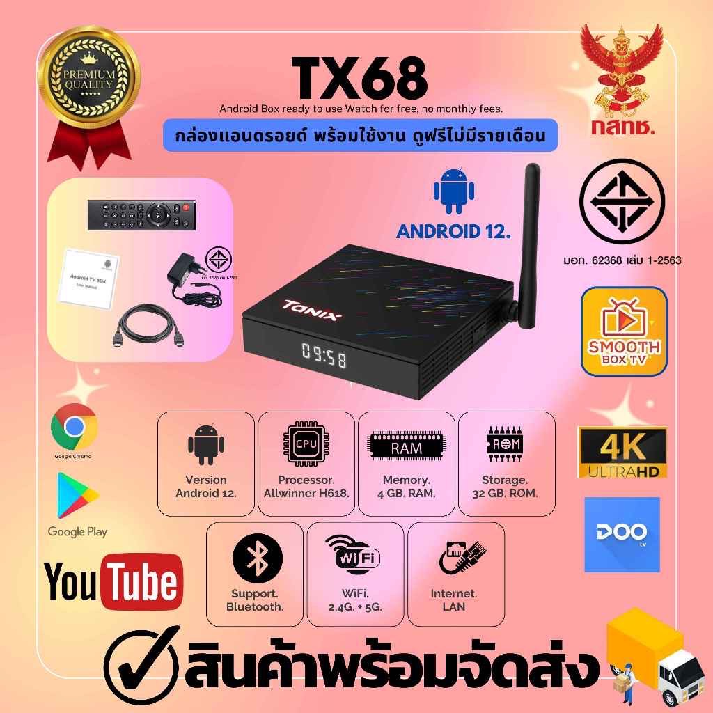 กล่องแอนดรอยด์ 12  รุ่น TX68 Android Box  Allwinner H618  Ram 4GB Rom 32GB  Bluetooth+ WiFi 2.4/5G