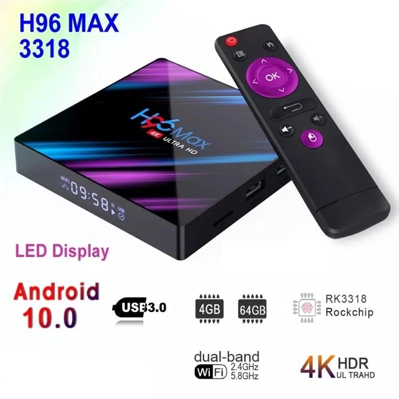 TV BOX 4k H96 MAX - 3318 กล่องแอนดรอยด์ Android 10 รองรับการเชื่อมต่อ WiFi USB 2.4G - 5G