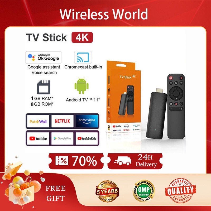 TV Stick กล่องดิจิตอล TV BOX WiFi Android 14.0 แอนดรอยด์ทีวีสติ๊ก 4K Smart TV 8+128GB Netflix/Youtube