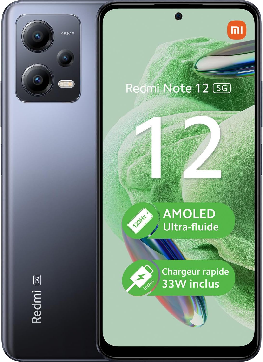 Xiaomi Redmi Note 12 5G (128GB + 4GB) Factory Unlocked 6.67" 48Mp Triple Cam (T-Moble Tello Mint & Global) + (Onyx Gray) 