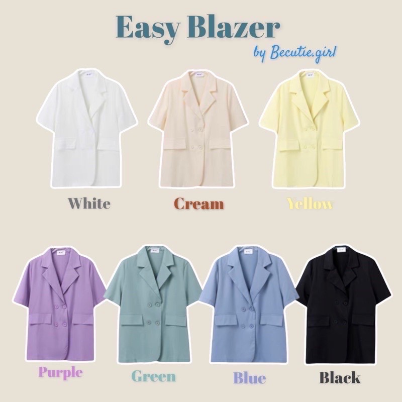 Easy Blazer • พร้อมส่ง • OOTD เบลเซอร์ สูทแขนสั้น เสื้อสูทเบลเซอร์ Becutiegirl