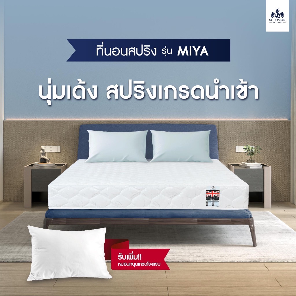 SOLOMON ที่นอนสปริง [ส่งฟรี] หนา9นิ้ว รุ่น Miya Plus แถมหมอนหนุนพรีเมี่ยม 1 ใบ