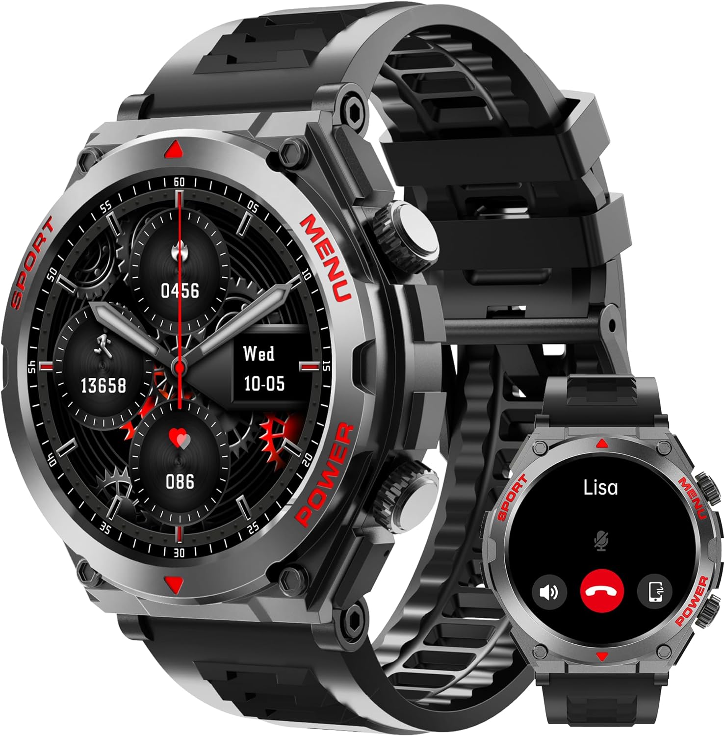 Military Smart Watch for Men (Answer/Make Call), 1.52" HD Smartwatch for Android Phones/iPhone, 100+ Sport Mode Men Fitness Tracker with Heart Rate, SpO2, Stress and Sleep Monitor, IP68 Waterproof 