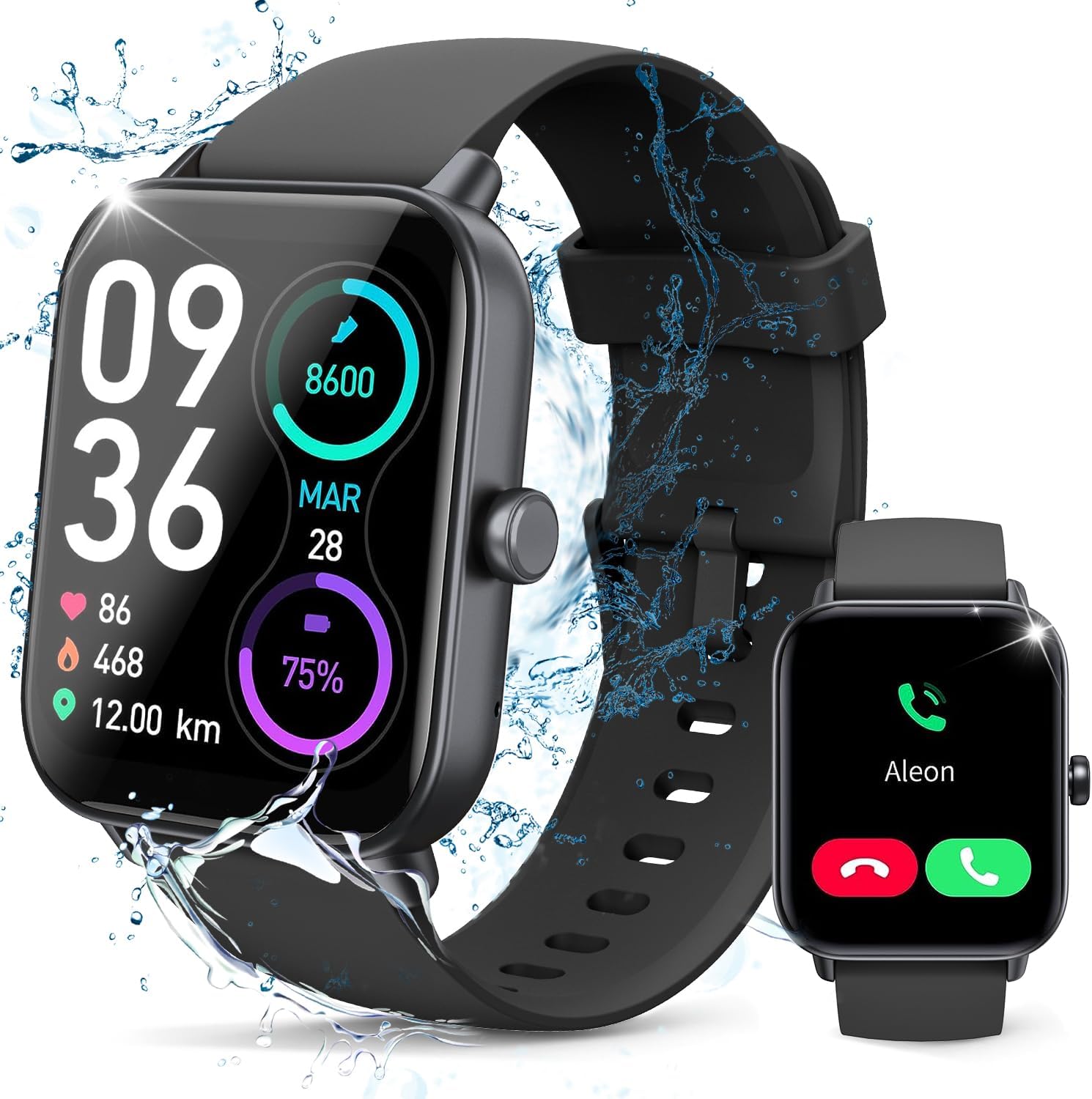 Smart Watches for Men/Women,1.8'' Alexa Built-in Fitness Tracker Watch with Bluetooth Calls, IP68 Waterproof, Heart Rate/Sleep/SpO2/Stress Monitor, 100+ Sport Modes for Android & iPhone