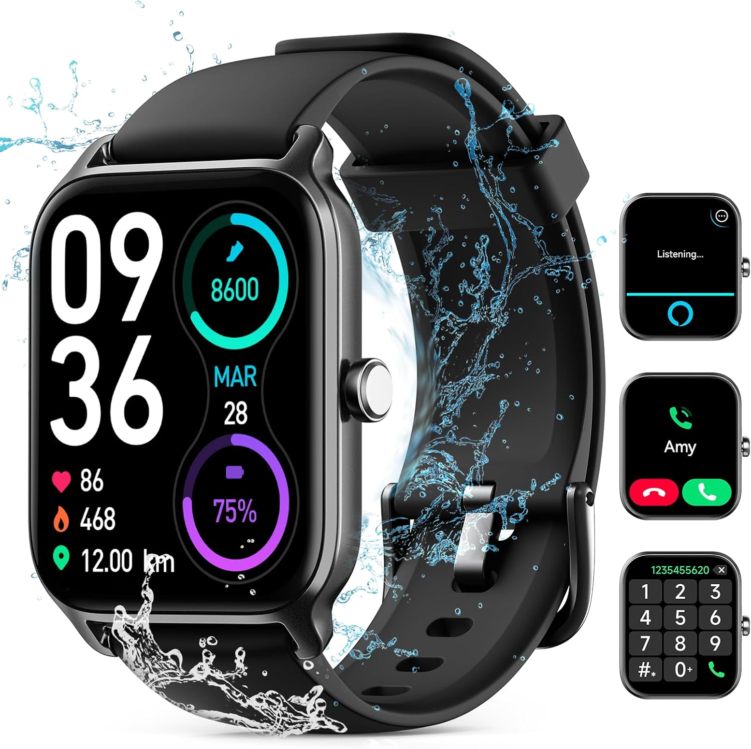 Smart Watch for Women Men, Smartwatch 1.8'' Alexa Built-in Fitness Tracker IP68 Waterproof Watch for Women Compatible for Android & iOS with Bluetooth Calls, IP68 Heart Rate/Sleep/SpO2 Monitor, 110+