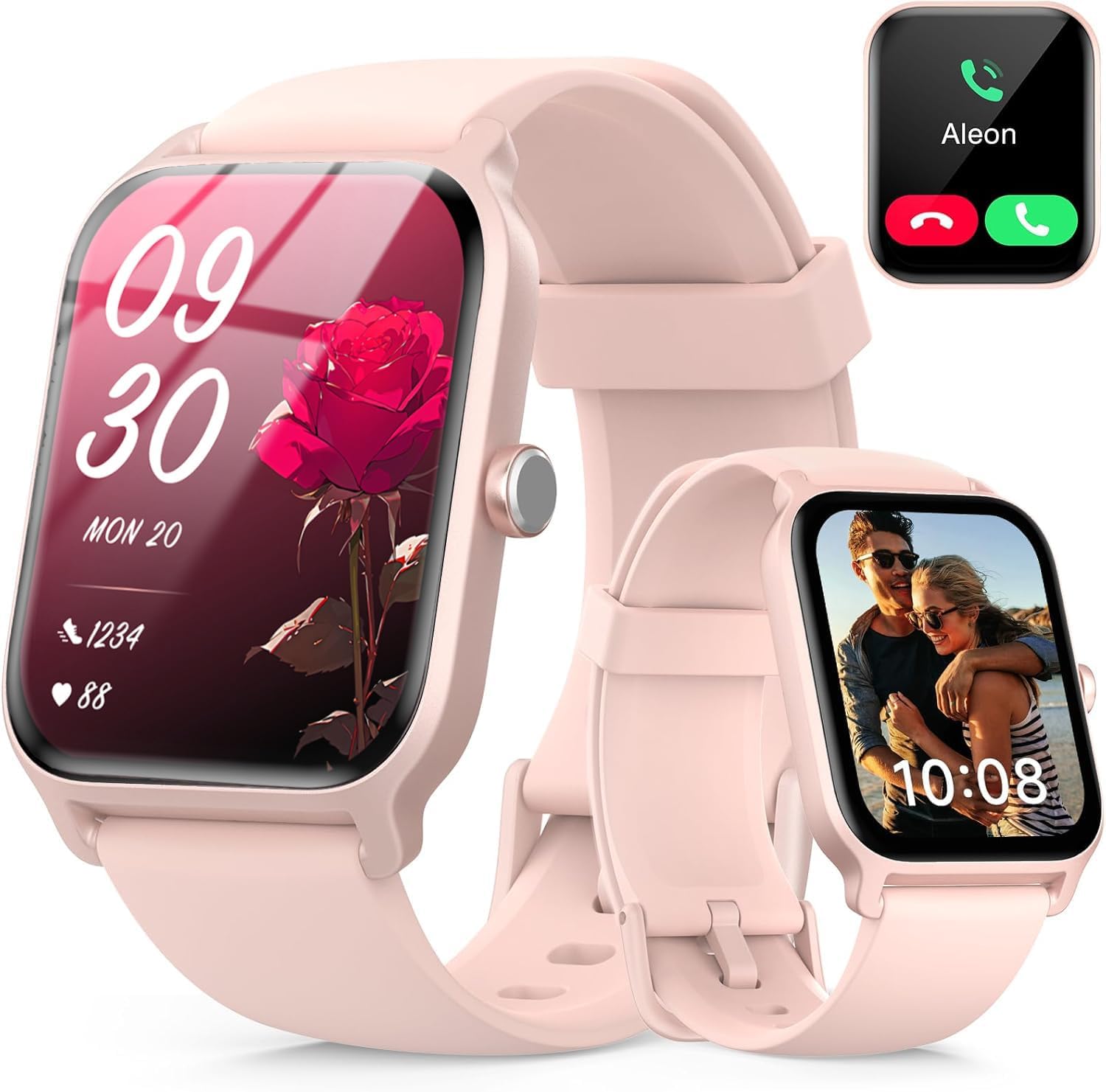 Smart Watches for Women, iOS Android Phones Compatible, Waterproof Fitness Tracker Smartwatches with Call, Alexa Voice, Heart Rate/Spo2 Monitoring, Sleep Tracking, 1.8 Inches (Pink)