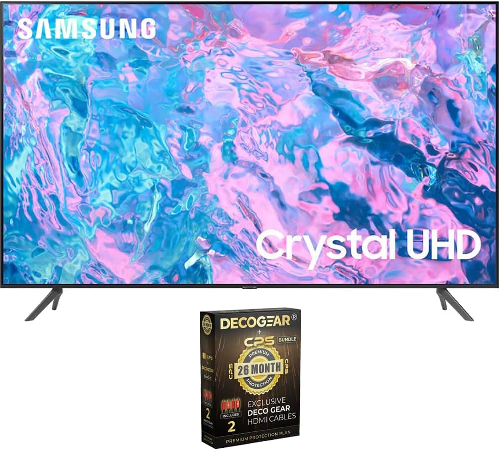 SAMSUNG UN55CU7000 55 inch Crystal UHD 4K Smart TV Bundle with Deco Gear 2X 4K HDMI 2.0 Cable w/Copper Conductors & CPS Exclusive 26 Month Protection Pack (BEACH-CPS-261000) 