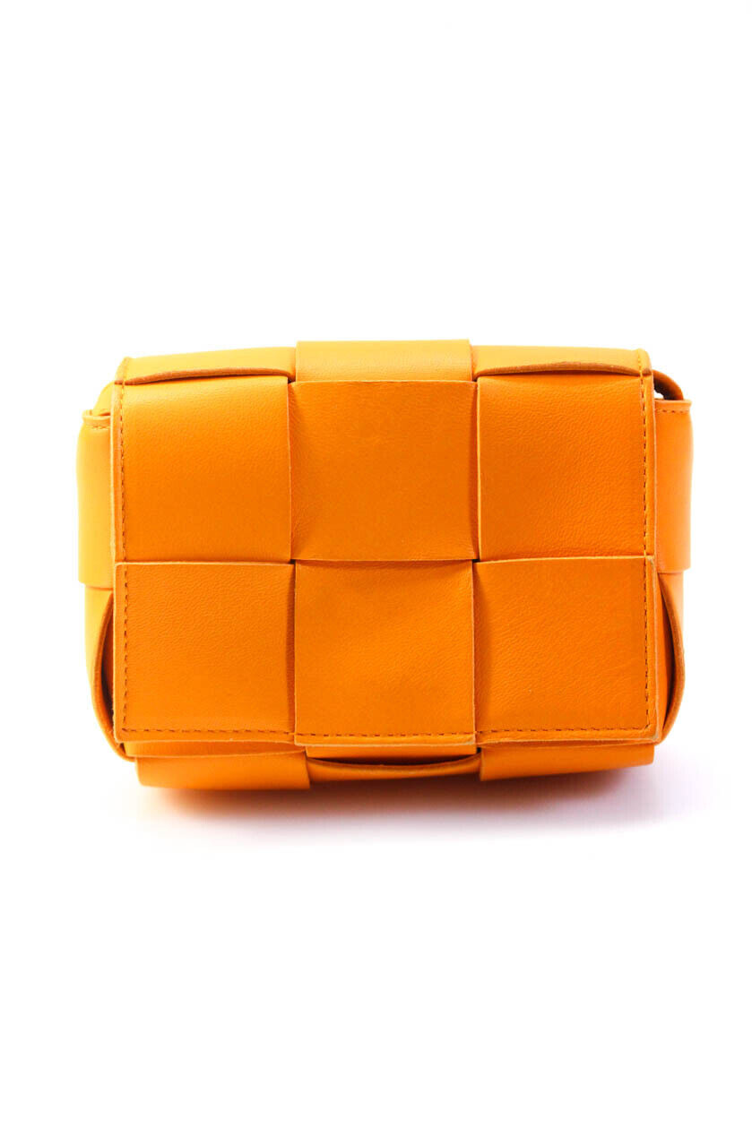 Bottega Veneta Womens Intrecciato Leather Mini Candy Cassette Handbag Orange