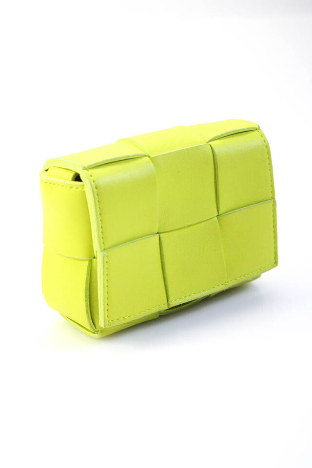 Bottega Veneta Womens Intrecciato Leather Mini Candy Cassette Handbag Lime Green