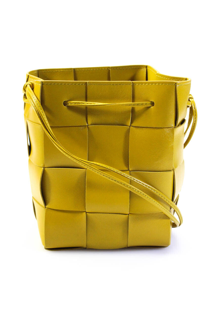 Bottega Veneta Womens Small Cassette Intrecciato Bucket Bag Handbag Yellow