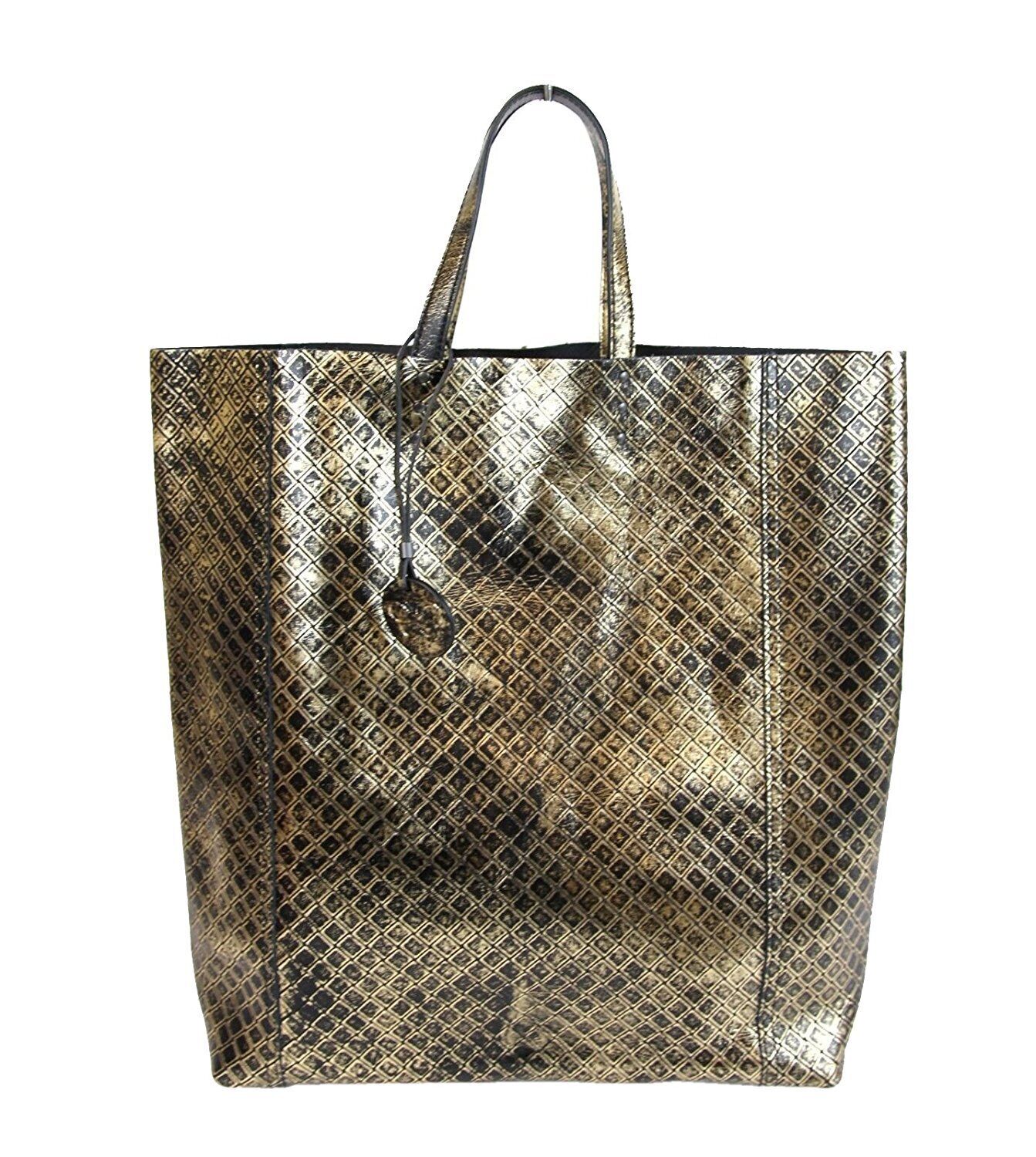 Bottega Veneta Women's Gold / Black Leather Intrecciomirage Tote Bag Authentic