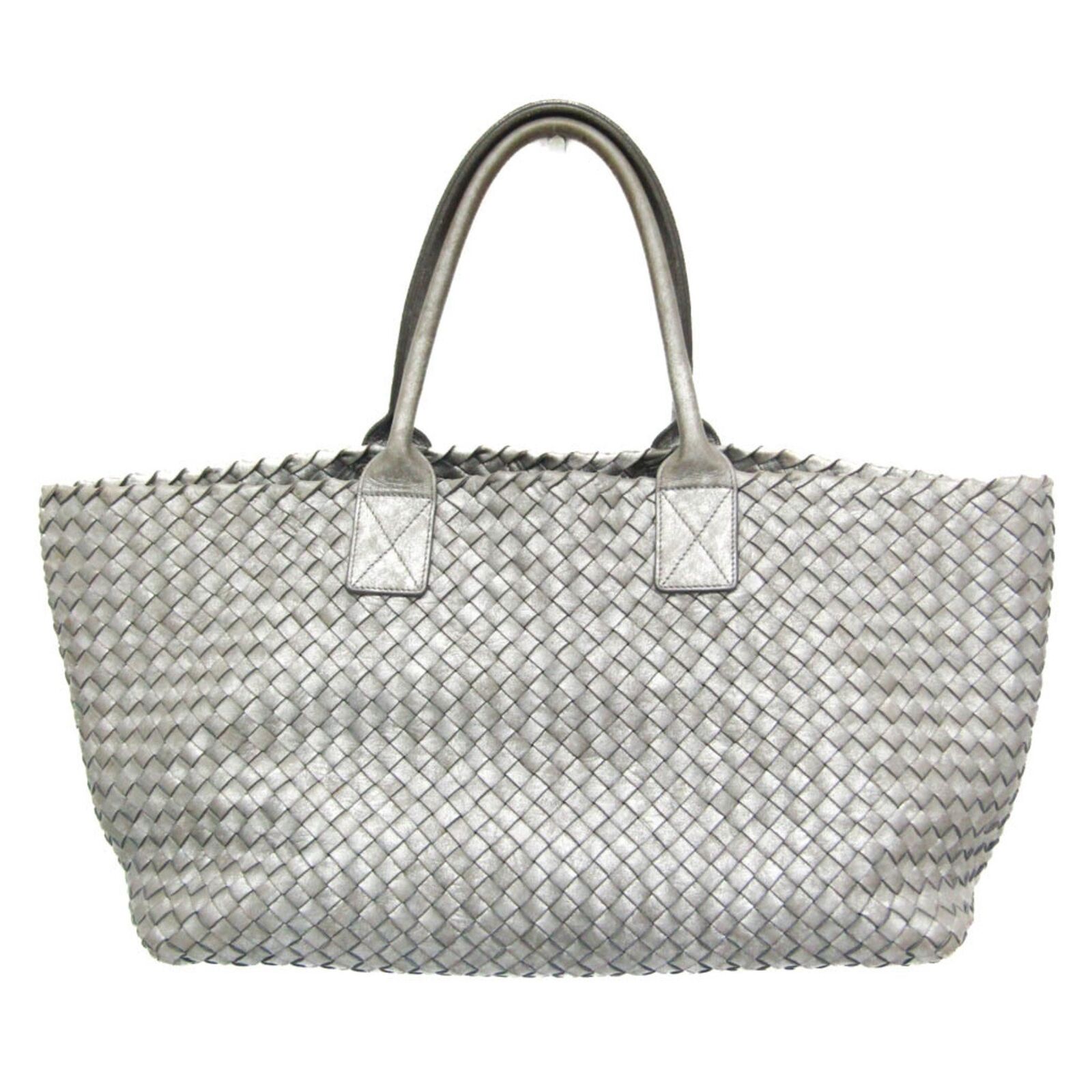 Bottega Veneta Intrecciato Silver Leather Tote Bag Authentic