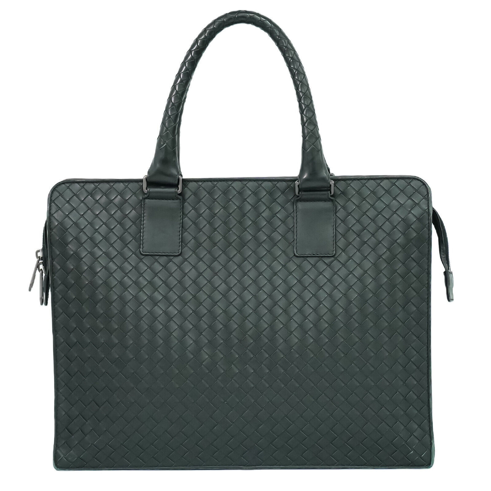 Bottega Veneta Intrecciato Black Leather Briefcase Bag Authentic