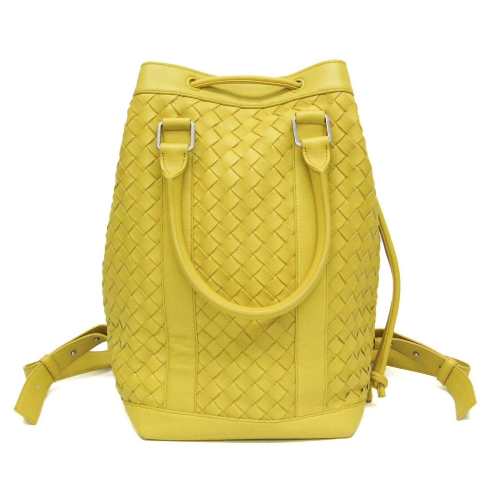 Bottega Veneta Intrecciato Yellow Leather Backpack Bag Authentic