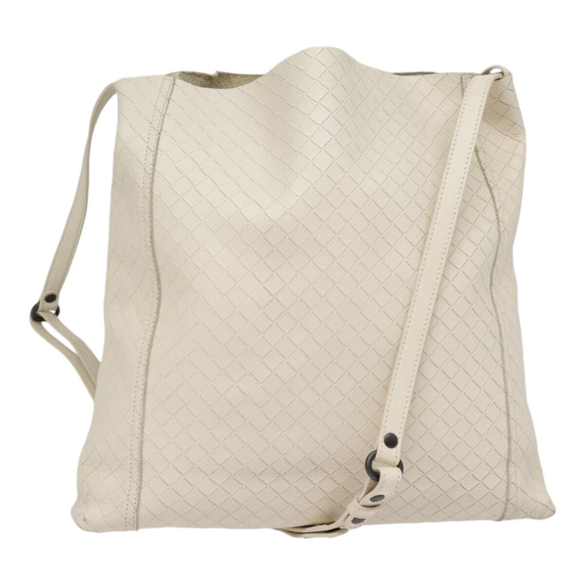 Bottega Veneta Intrecciato White Leather Shoulder Bag Authentic