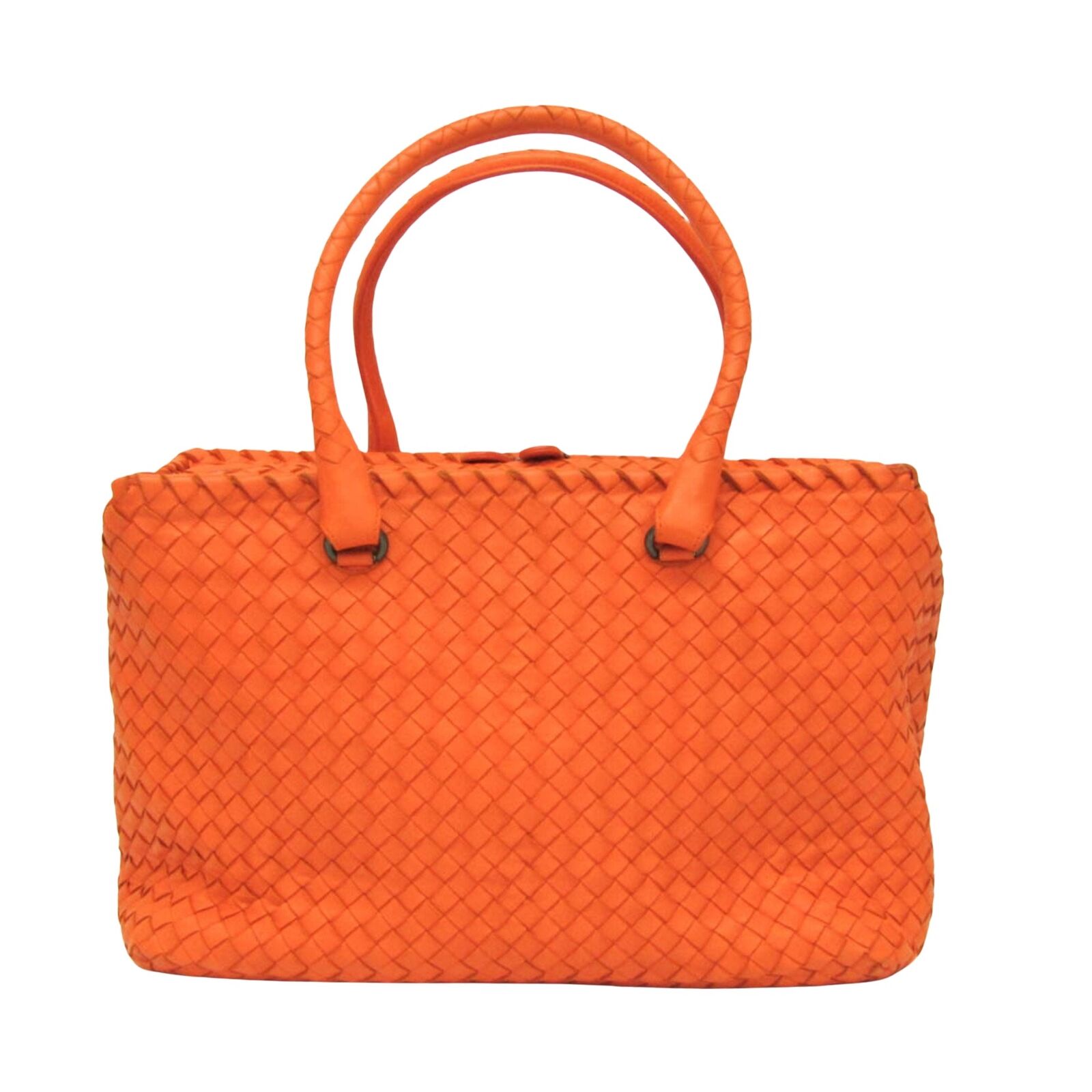 Bottega Veneta Intrecciato Orange Leather Handbag Authentic