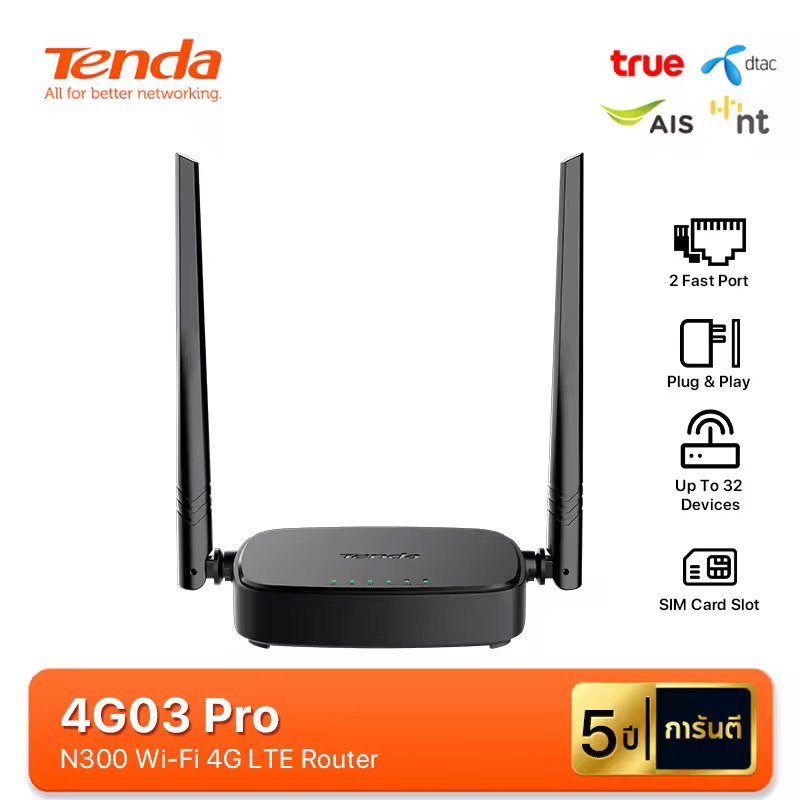 Tenda 4G03 Pro เราเตอร์ใส่ซิม N300 Wireless 4G LTE CAT4 Router Wifi รองรับผู้ให้บริการทั้งหมด