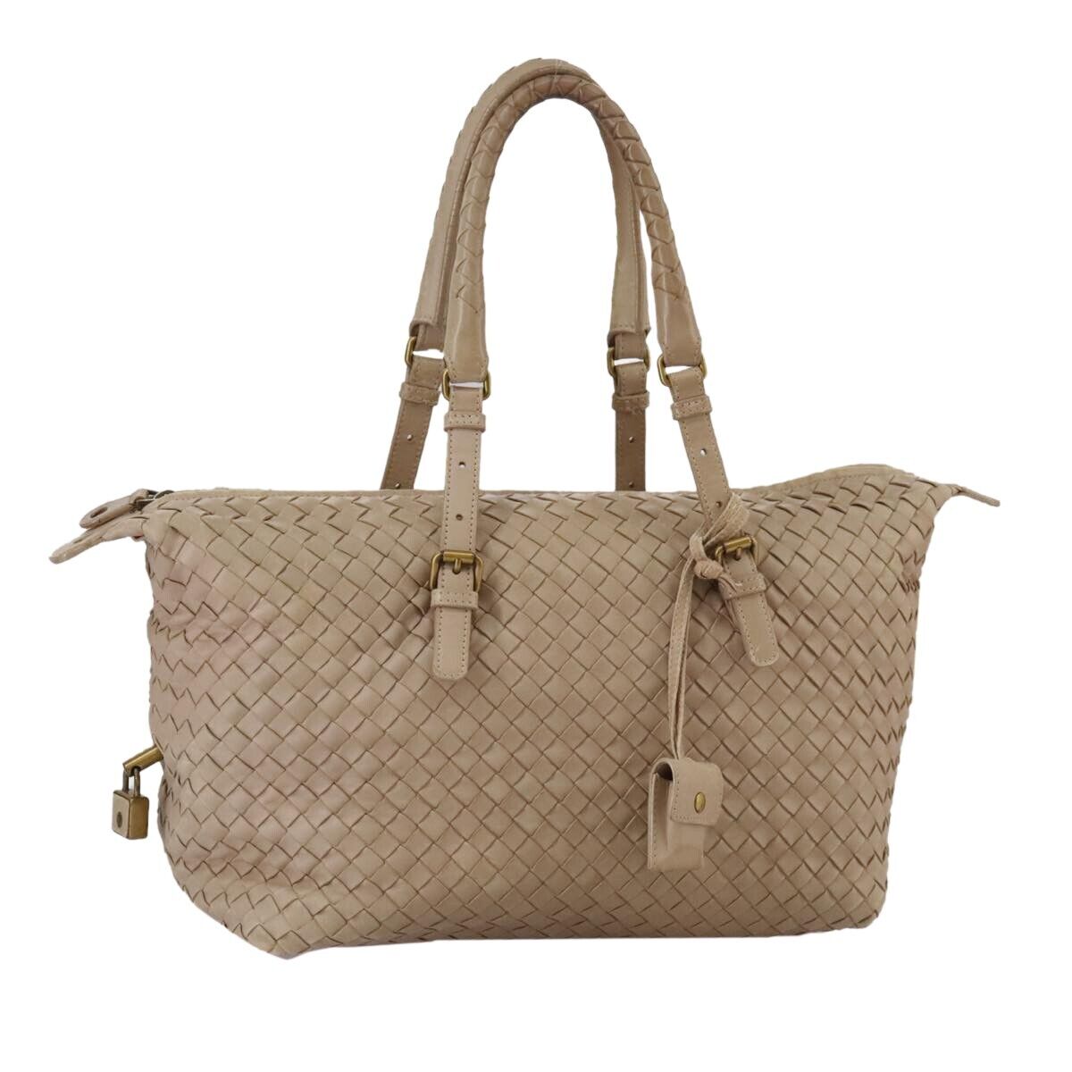 Bottega Veneta Intrecciato Beige Leather Handbag Authentic