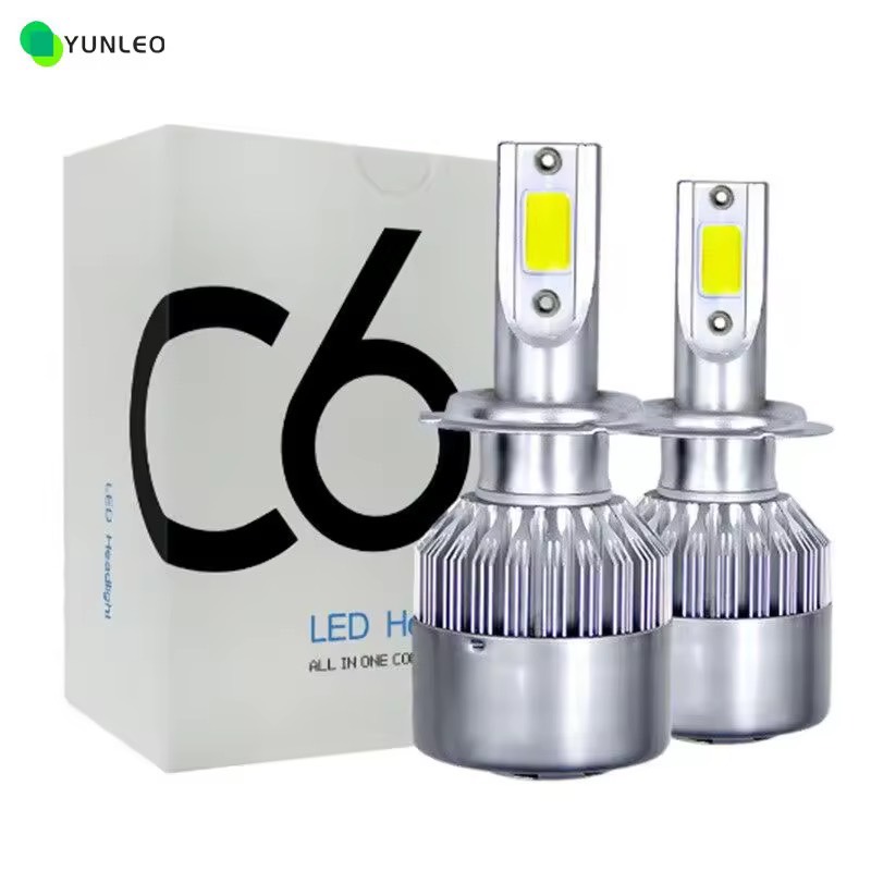 1คู่ ไฟหน้ารถยนต์ C6 LED แสงสีขาว H1 H3 H4 H7 H11 9005 9006 36W 6000K