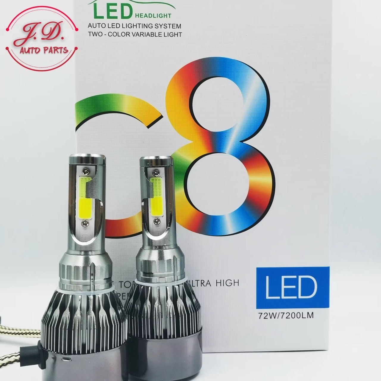 1คู่ ไฟหน้ารถยนต์ C8 LED สีขาว H1 H3 H4 H7 H11 9005 9006 72W 7200LM รับประกัน 3 เดือน