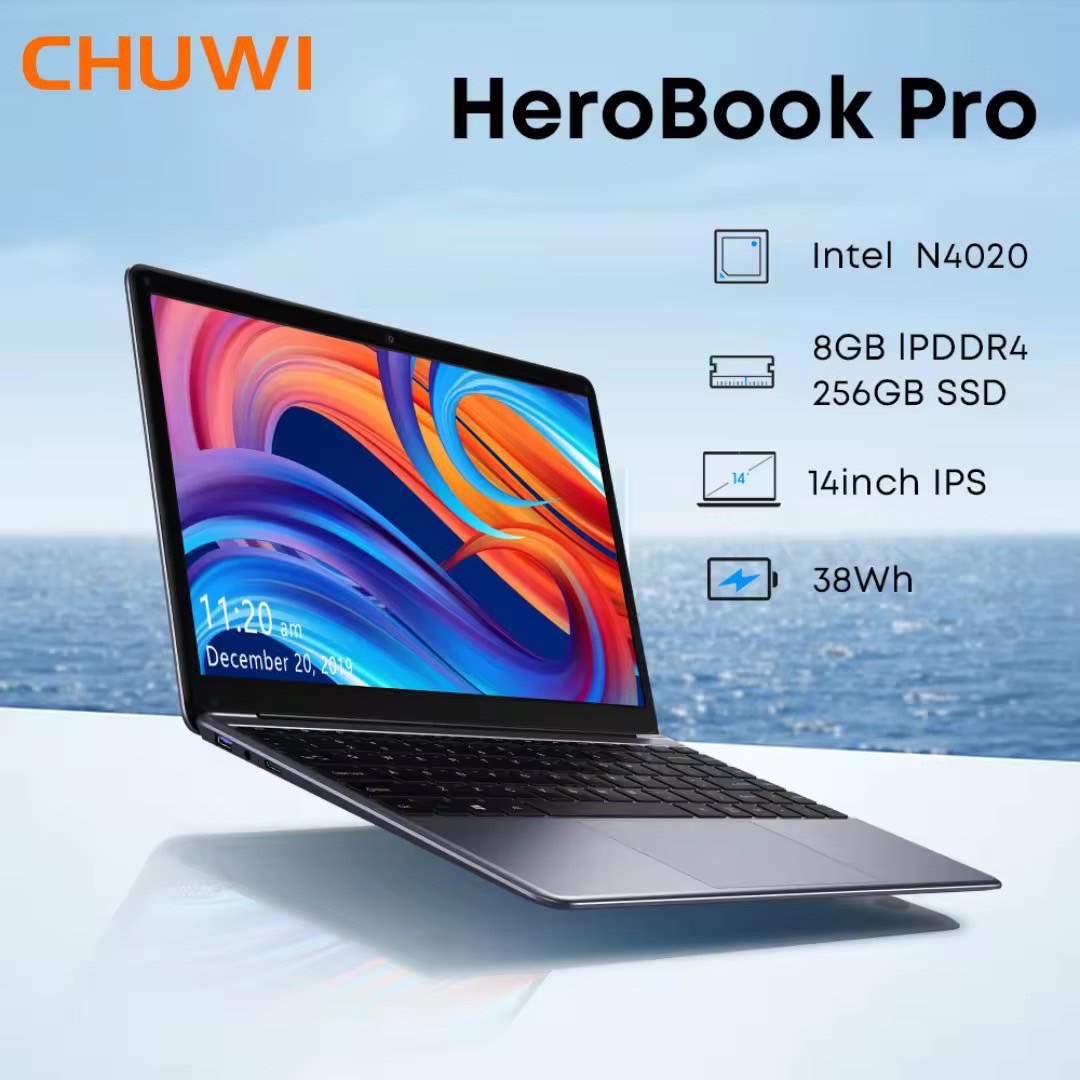 Spot supply CHUWI HeroBook Pro 14.1'' Computer & Laptop 256GB SSD 8GB LPDDR4 In Celeron N4020 Windows 11 Laptop 1TB SSD Expand 2K FHD IPS Display Ultra Slim -HDMI Full Layout Keyboard