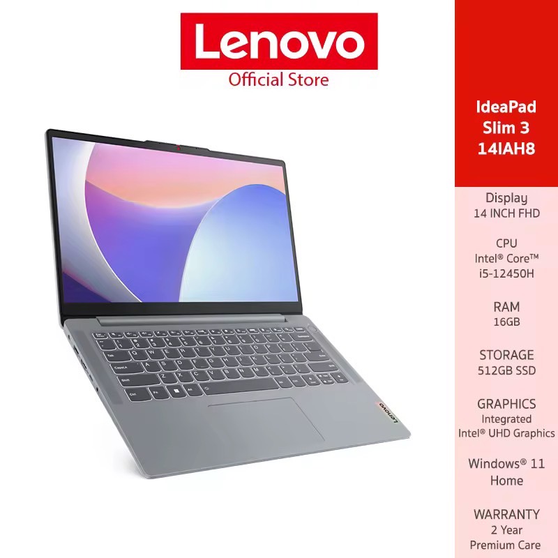  [ผ่อน 0%]Lenovo IdeaPad Slim 3 14IAH8(83EQ004YTA) NOTEBOOK INTEL I5-12450H|RAM 16GB SSD M.2 512GB|14INCH FHD IPS