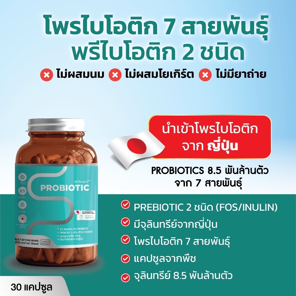 Probiotic โพรไบโอติกส์+พรีไบโอติก จุลินทรีย์จากญี่ปุ่น บียอนด์ จุลินทรีย์ 7ชนิด 30 แคปซูล โพรไบโอติก