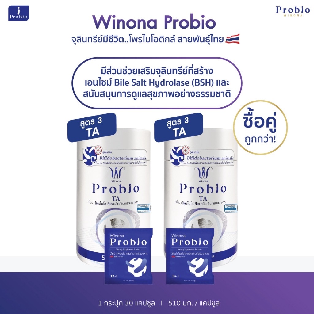 Winona Probio TA (สูตร3) 2 กระปุก จุลินทรีย์มีชีวิต โพรไบโอติกส์ สายพันธุ์ไทย