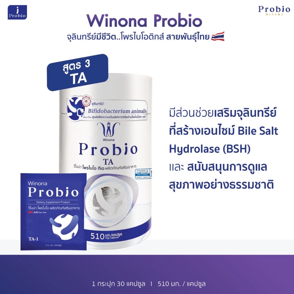 Winona Probio TA (สูตร3) 30 แคปซูล จุลินทรีย์มีชีวิต โพรไบโอติกส์ สายพันธุ์ไทย
