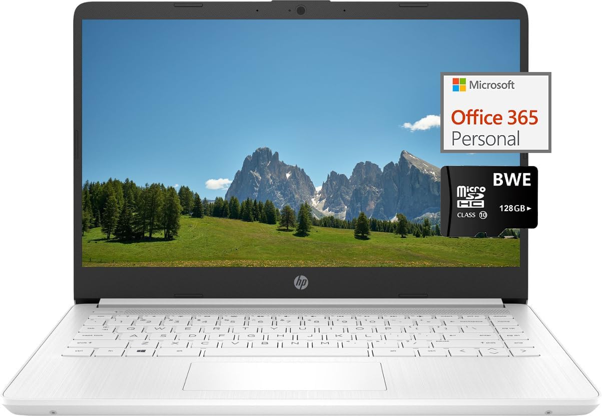 HP 14 Ultra Light Laptop for Students, Quad-Core Intel N4120, 8GB RAM, 192GB Storage(64GB eMMC+128GB SD Card), with 1 Year Office 365 Included, WiFi, Webcam, HDMI, USB-C, Win 11