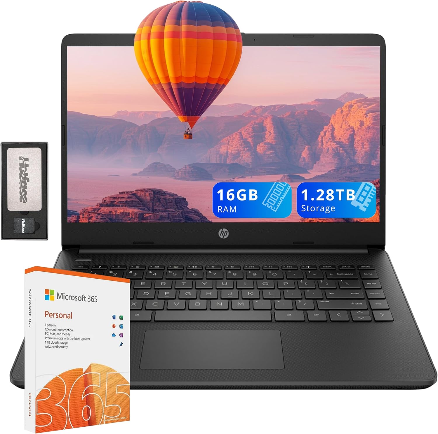 HP Flagship 14" HD Laptop with 1 Year Office 365 | 16GB RAM | 1.28TB Storage(128GB EMMC & 160GB Docking Station Set & 1TB Cloud Storage) | Intel 4-Core Processor | Webcam | Wi-Fi | Windows 11 | Black 