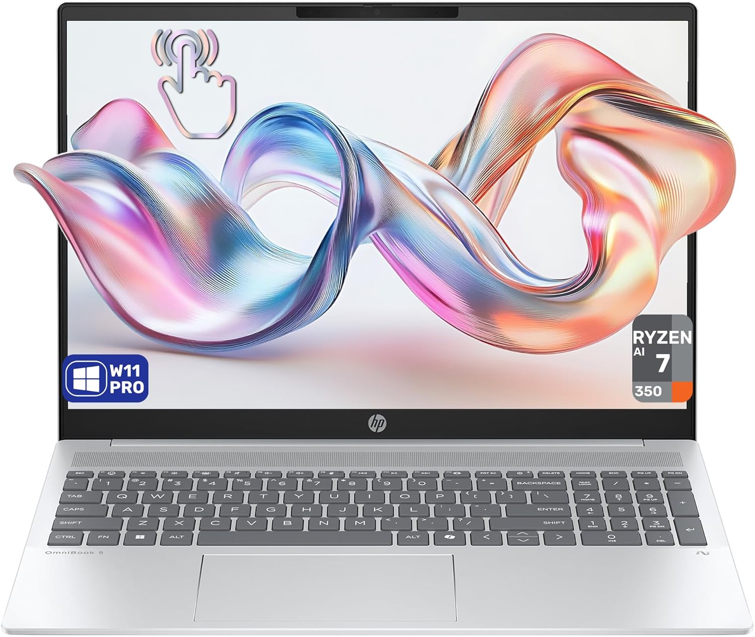 HP OmniBook 5 AI Copilot+ Laptop, AMD Ryzen AI 7 350, 32 GB LPDDR5x RAM, 4 TB PCIe SSD, 16" 2K (1920x1200) Touchscreen Display, AMD Radeon 860M, Backlit Numeric Keyboard, W11 Pro, Silver