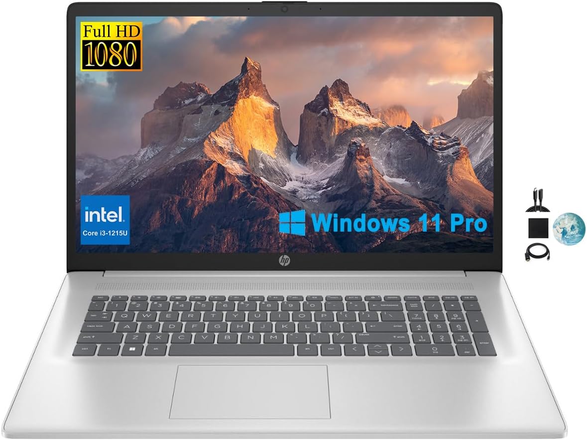 HP 17.3" FHD Business Laptop 2024, 32GB RAM, 1TB SSD, 12th Gen Intel Core i3-1215U (6-Core, Beat i5-1135G7), Wi-Fi, Long Battery Life, Webcam, Numpad, Windows 11 Pro, KyyWee Accessories 