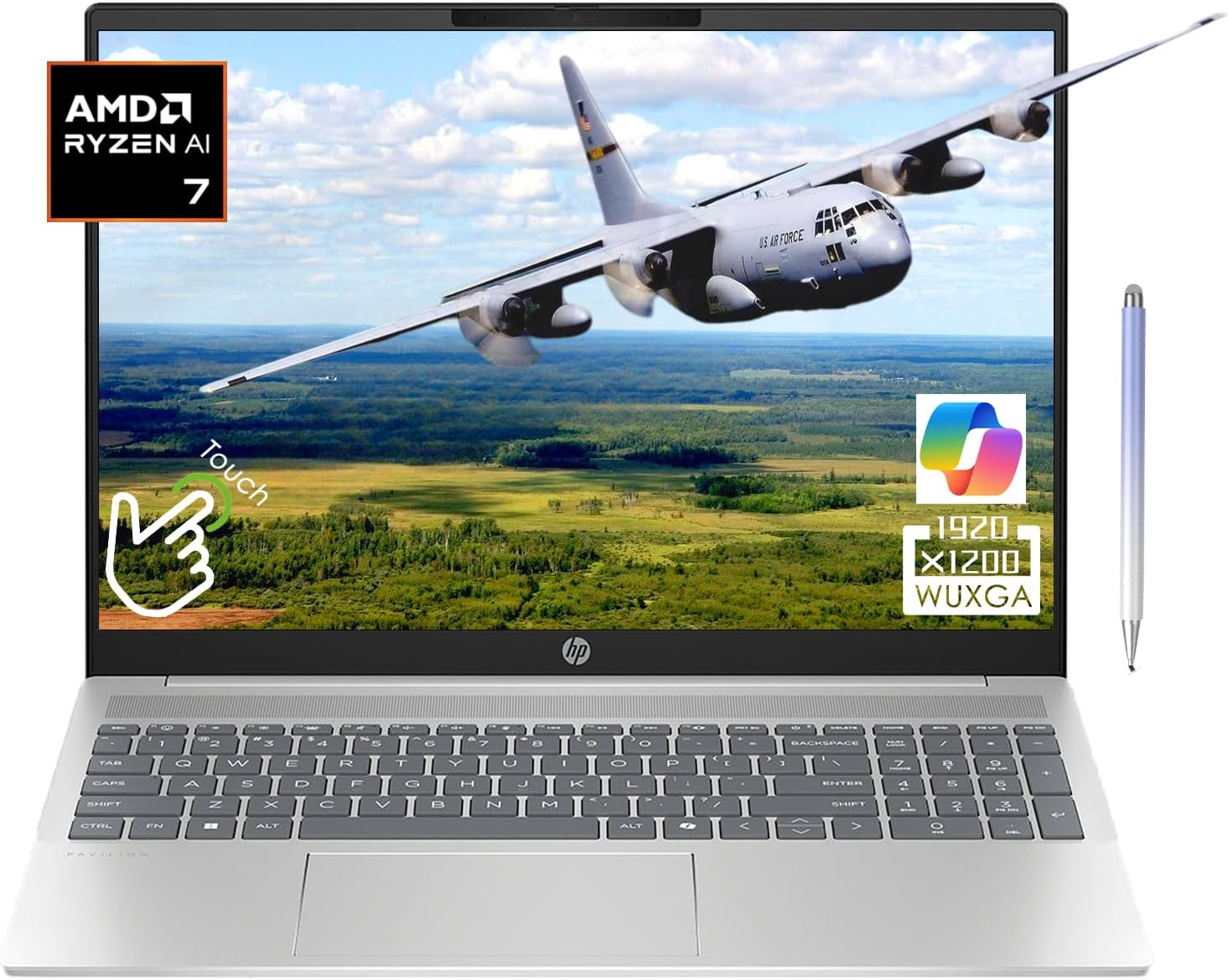 HP Pavilion 16" Touchscreen Laptop - WUXGA (1920 x 1200) - AMD Ryzen 7 8840U - 16GB LPDDR5-6400Mhz RAM - 1TB PCIe SSD - Backlit Keyboard - Copilot PC - 1080p Webcam - Windows 11 Home - w/Stylus Pen
