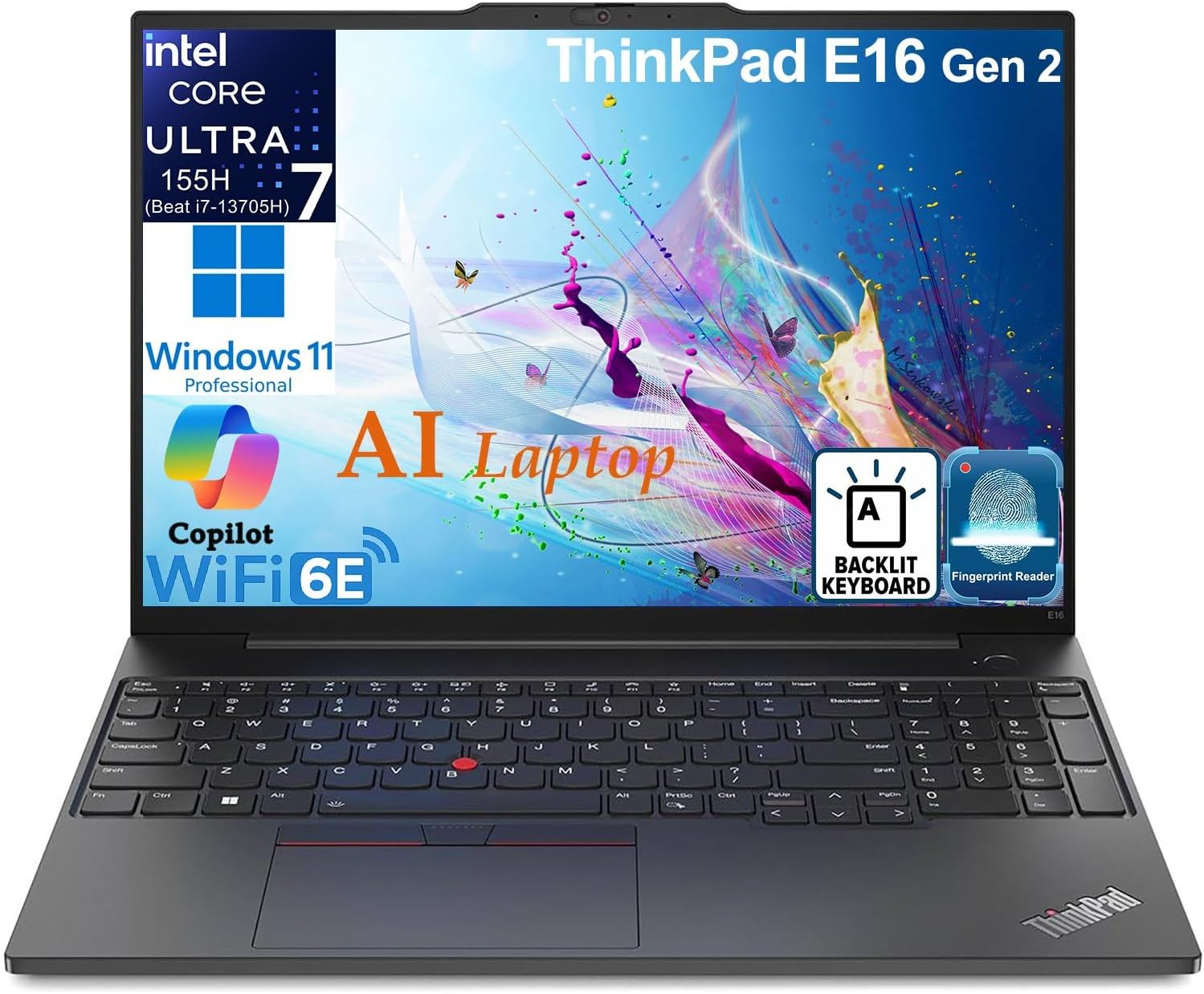 Lenovo ThinkPad E16 G2 Business Laptop Computer, Intel 16-Core Ultra 7 155H (Beat i7-13705H), 64GB DDR5 RAM, 2TB PCIe SSD, 16" FHD+, WiFi 6E, Backlit Keyboard, Fingerprint Reader, W11 Pro, Vent-Hear 