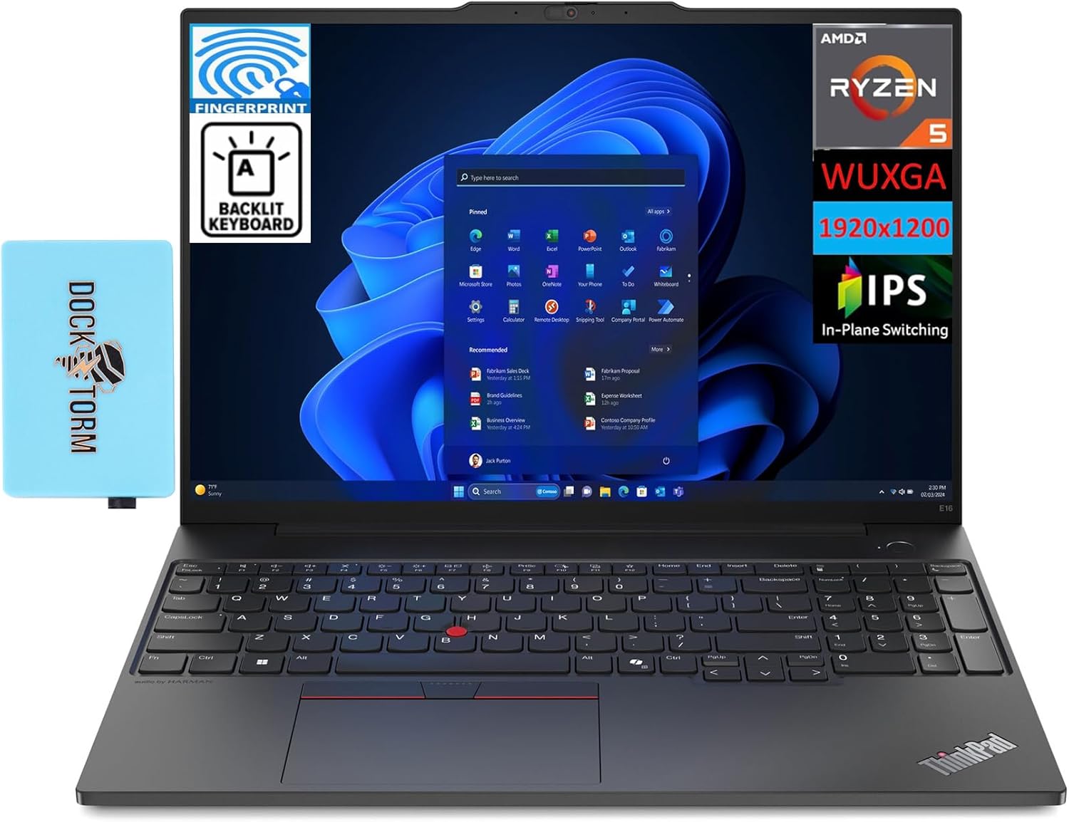 Lenovo Thinkpad E16 Gen 2 Business Laptop 16.0" IPS WUXGA Display (AMD Ryzen 5 7535U, 32GB DDR5, 1TB PCIe SSD, Backlit KYB, Fingerprint, WiFi 6E, BT 5.3, Win 11 Pro) w/DKZ Hub USB Port Expander