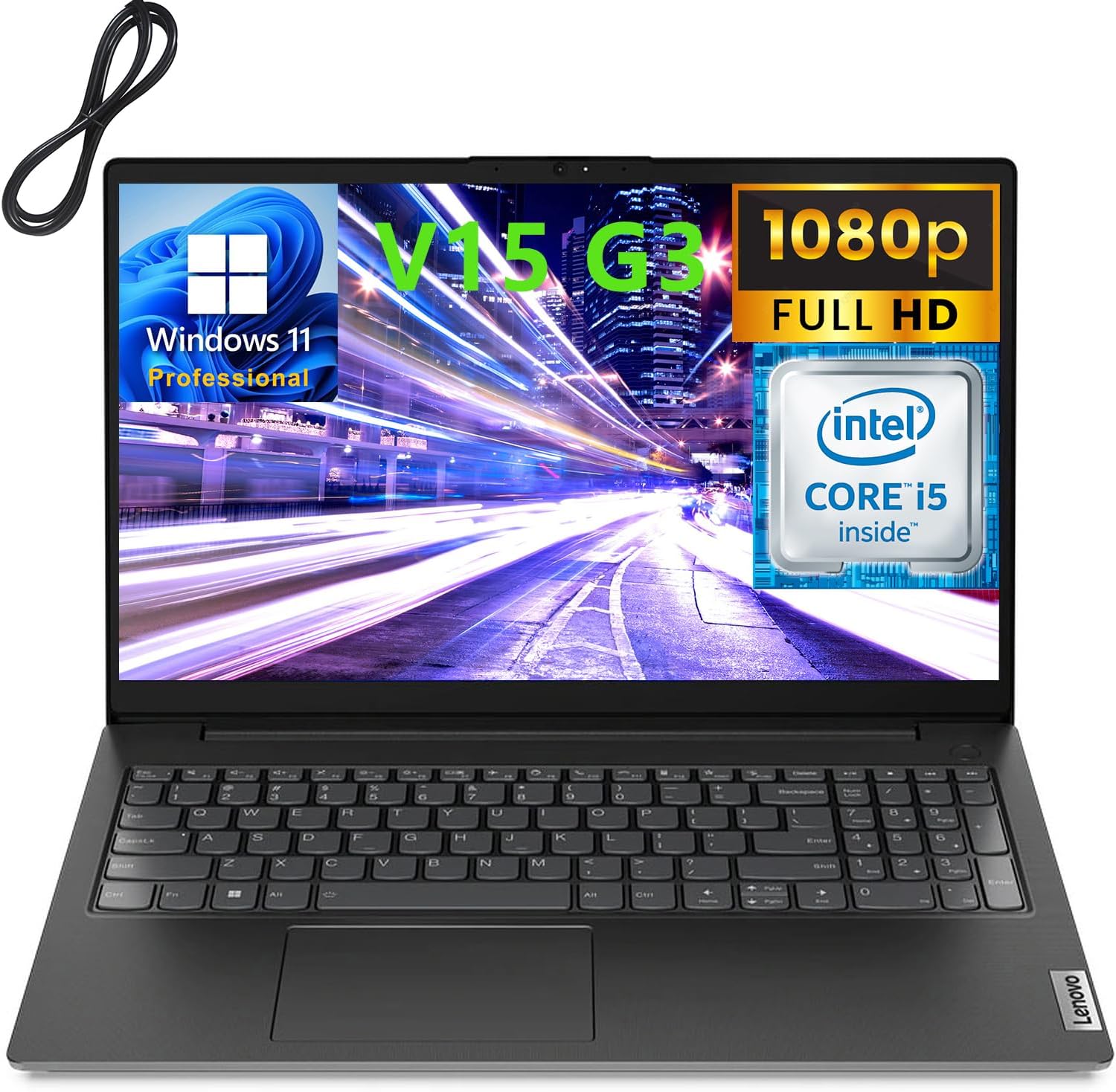 Lenovo 2023 V15 G3 15.6" FHD Business Laptop Computer, 12th Gen Intel 10 Cores i5-1235U (Beat i7-1195G7), 16GB DDR4 RAM, 512GB PCIe SSD, 802.11AC WiFi, Bluetooth 5.1, Windows 11 Pro, AZ-XUT Cable