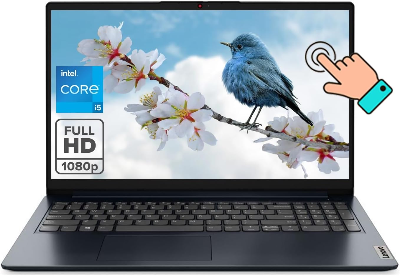 Lenovo Ideapad, 15.6" FHD Touchscreen Laptop, 12th Gen Intel Core i5-1235U 10-core Processor, 16GB RAM, 512GB SSD, Intel Iris Xe Graphics, Wi-Fi 6, Windows 11 S, Abyss Blue, EAT Mouse Accessories