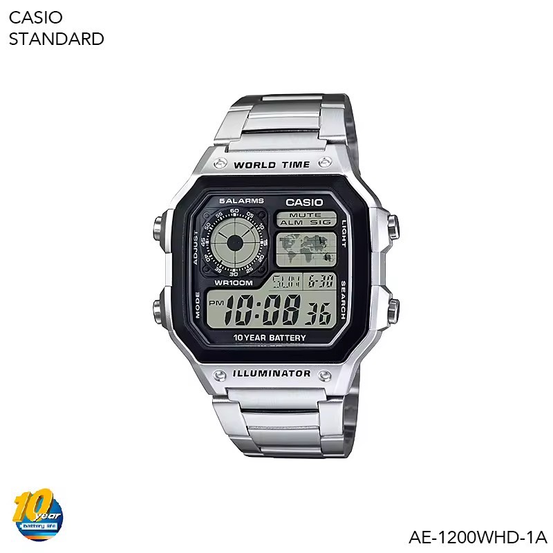 นาฬิกาข้อมือ Casio Standard men รุ่น AE-1200WHD แบตเตอรี่ 10 ปี AE-1200WHD-1A