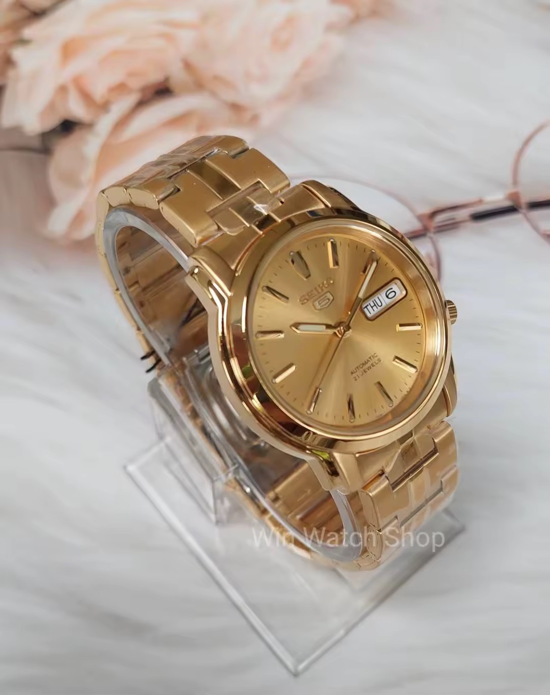 SEIKO 5 Automatic รุ่น SNKK76K1 นาฬิกาข้อมือผู้ชาย สายแสตนเลสสีทอง - ของแท้ 100% ประกันสินค้า 1 ปีเต็ม