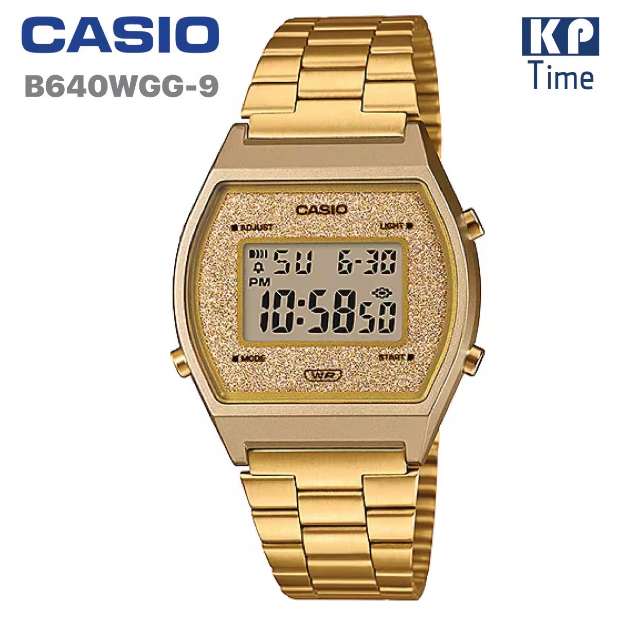 Casio นาฬิกาข้อมือผู้หญิง สีทอง กลิตเตอร์ สายสแตนเลส รุ่น B640WGG-9 ของแท้ประกันศูนย์ CMG