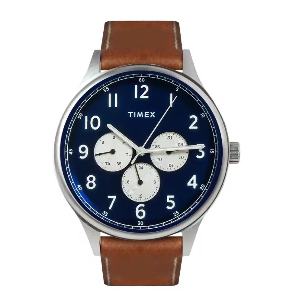 Timex TW00NTD57E Discoverer Brown Leather Analog Quartz Watch For Men 43mm. นาฬิกา นาฬิกาข้อมือ นาฬิกาข้อมือผู้ชาย
