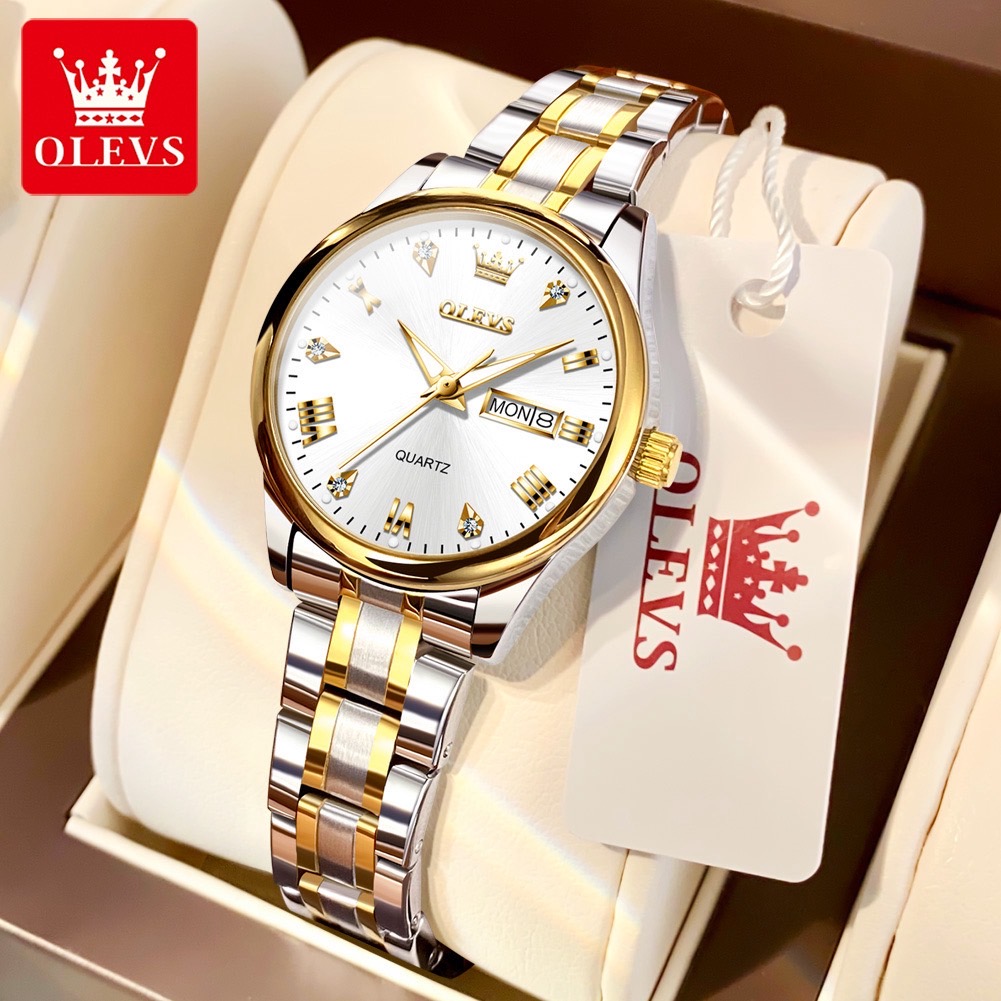 OLEVS นาฬิกาข้อมือผู้หญิง กันน้ำ 100% สายสเตนเลส นาฬิกาผู้หญิง สีขาว สีดำ ทอง เงิน แฟชั่น นาฬิกาหญิง 5563