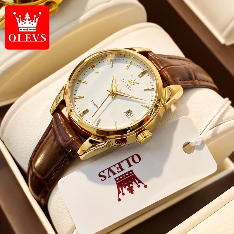OLEVS นาฬิกาข้อมือผู้หญิง กันน้ํา 100% เรืองแสง บอกวันที่ นาฬิกาข้อมือ สายหนัง สำหรับผู้หญิง สไตล์เรียบง่าย นาฬิกาผู้หญิง 6898