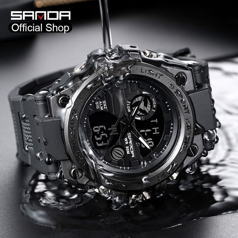 Sanda 739-2/ในสต็อกกันน้ํานาฬิกาผู้ชายกีฬานาฬิกาแฟชั่น LED Multi-Function นาฬิกาผู้ชาย