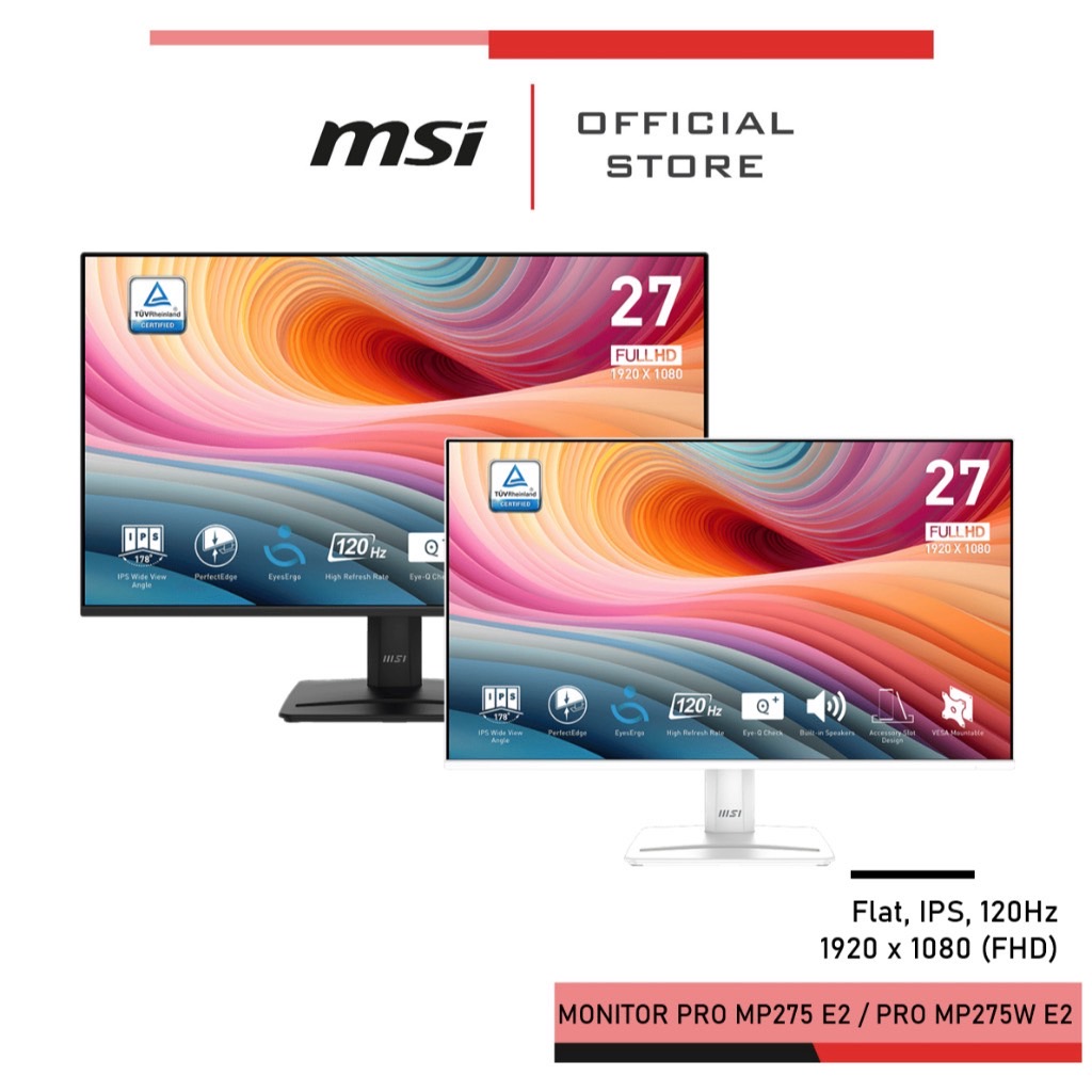 MSI PRO MP275 E2 (Black), PRO MP275W E2(White) Monitor จอคอมพิวเตอร์ 27" 1920 x 1080 (FHD)