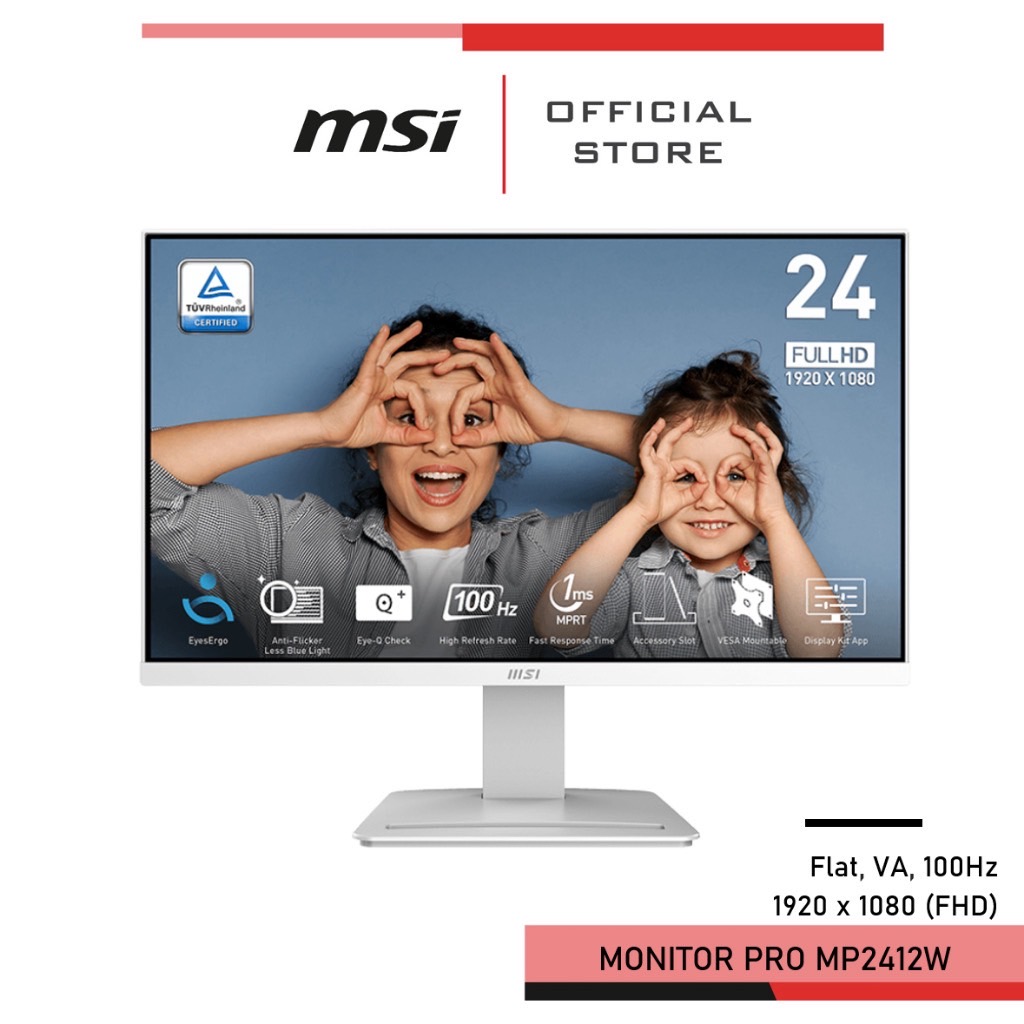 MSI PRO MP2412W Monitor จอคอมพิวเตอร์ สีขาว (1920 x 1080 (FHD) 23.8"