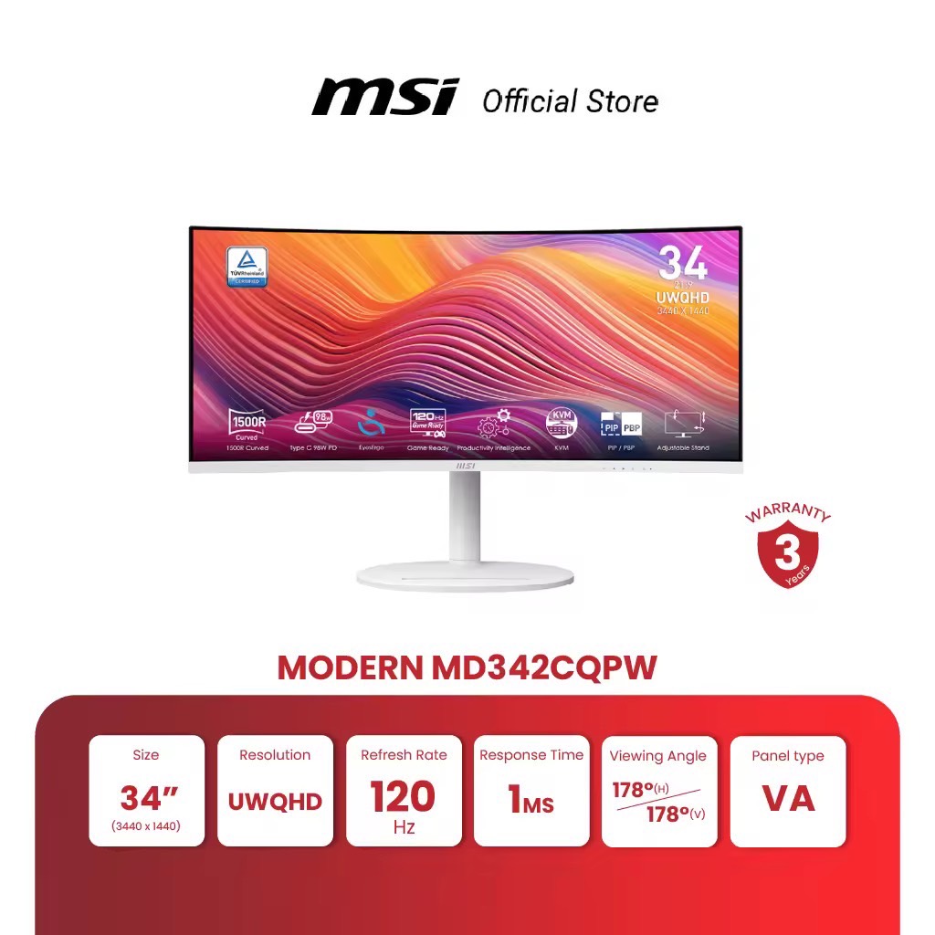 MSI MONITOR MODERN MD342CQPW | 34" | UWQHD | 1ms | VA | 120Hz (จอคอมพิวเตอร์)