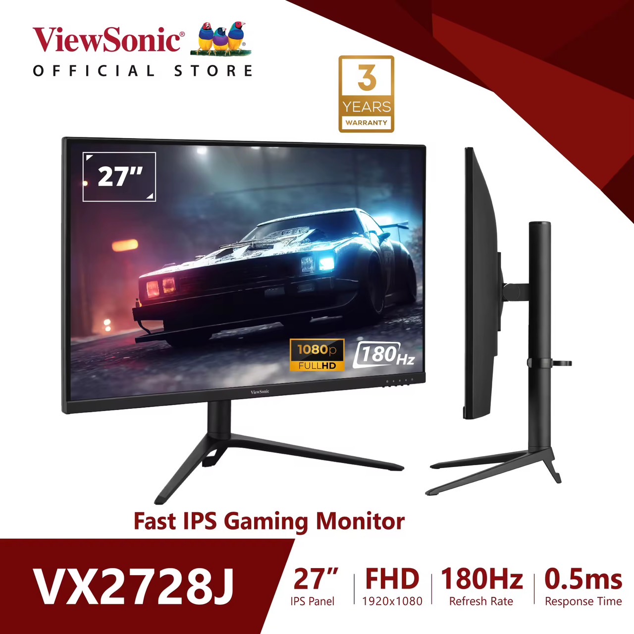 ViewSonic Gaming Monitor VX2728J /  27” / FHD Fast IPS  / 180Hz / 0.5ms (จอเกมมิ่ง,จอคอมเล่นเกมส์)